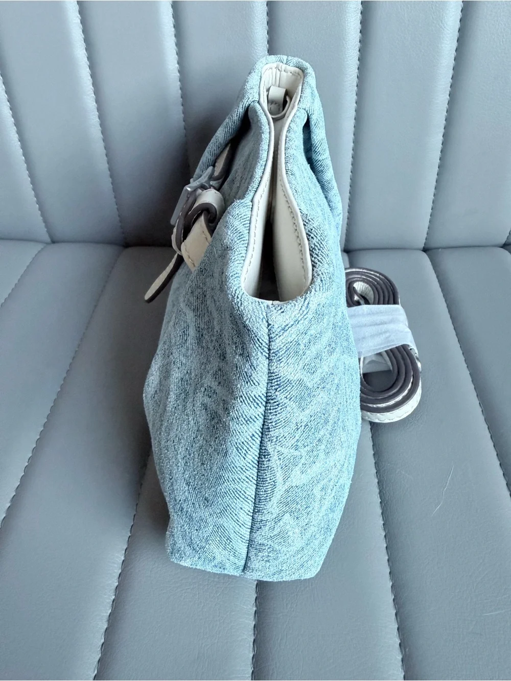 Aimee Kestenberg Houston Belted Clutch Crossbody Denim Looking Genuine Leather